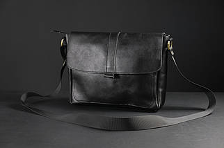 Шкіряна чоловіча сумка Патрік, натуральна шкіра італійський Краст колір Чорний, фото 2
