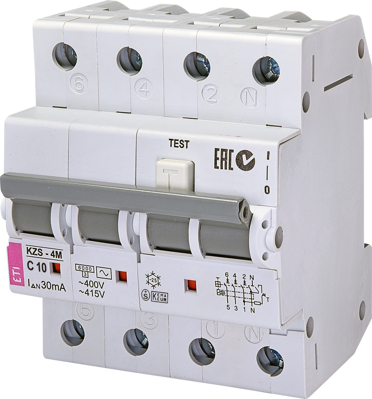 Дифавтомат ETI KZS 4M 3+Np 10A C 30mA 6kA 2174022