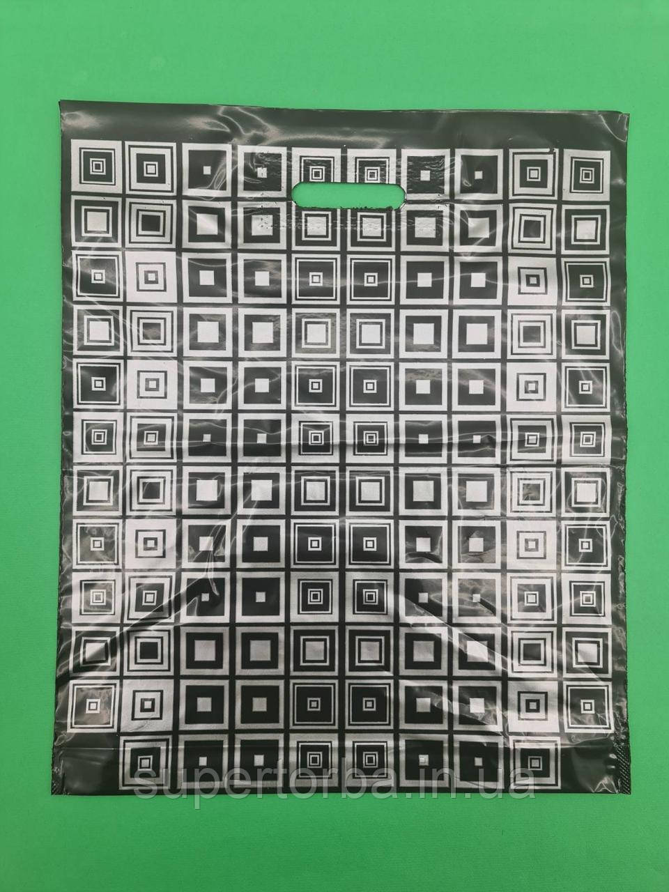 Пакет з прорізною ручкою(40*50)Elite "Квадрати"Леомі (50 шт), фото 1