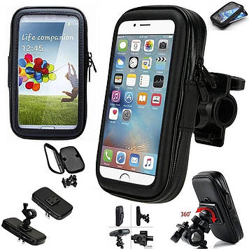 Тримач-чохол телефона (L) 155х85х30 мм на кермо, сенсорна плівка, вологозахисний, швидкознімний, регульований