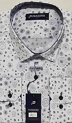 Сорочка чоловіча Passero vd-0035 біла приталені у візерунок з довгим рукавом стрейч коттон Туреччина
