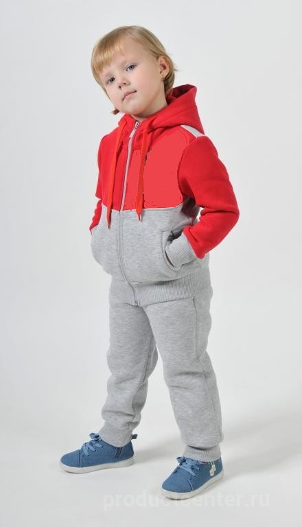 Костюм дитячий спортивний сірого кольору з червоними вставками і з капюшоном One-Point