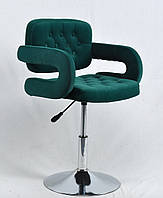 Кресло GOR (Гор) BASE с подлокотниками на блине хромированный блин, бархат зеленый