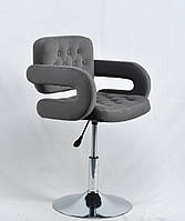 Кресло GOR (Гор) BASE с подлокотниками на блине хромированный блин, бархат серый