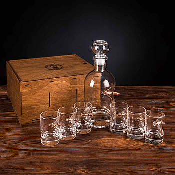 Набір 6 стопок (чарок) з кулею + графін