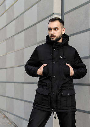 Парку Nike чорна зимова + штани спортивні найк + Барсетка і рукавички в Подарунок. Комплект чоловічий, фото 2