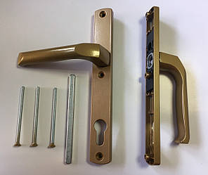 Натискний гарнітур для дверей із ПВХ 92/28/220/200 мм із пружиною 3 гвинти колір Перлинно-золотий RAL 1036