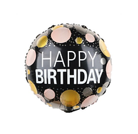Воздушный шарик фольгированный Happy Birthday черная 215201