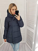 Куртка ковдра жіноча з капюшоном зима арт. 1005 колір темно-синій