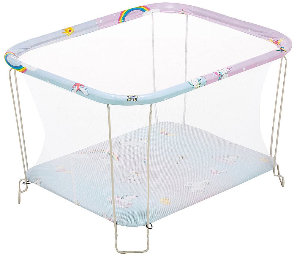 Манеж Qvatro Classic-02 дрібна сітка блакитний з рожевий (єдинороги)