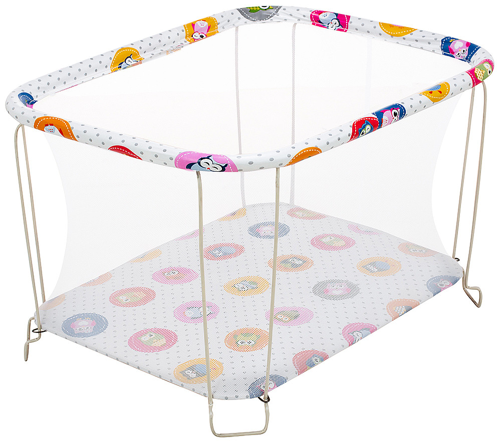 Манеж Qvatro Classic-02 мелкая сетка белый (разноцветные совы)
