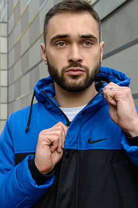 Парку Nike синя чорна зимова + штани спортивні найк+Барсетка і рукавички в Подарунок. Комплект чоловічий, фото 2