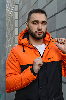 Парку Nike помаранчева чорна зимова+штани спортивні найк+Барсетка і рукавички в Подарунок.Комплект чоловічий, фото 3