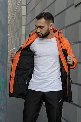 Парку Nike помаранчева чорна зимова+штани спортивні найк+Барсетка і рукавички в Подарунок.Комплект чоловічий, фото 2