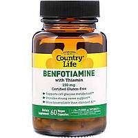 Бенфотиамин c коэнзимным В1, Benfotiamine, Country Life, 150 мг, 60