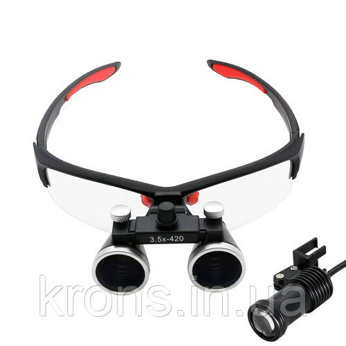 Бінокулярні збільшувальні окуляри лупа 3.5х 420мм з підсвіткою і АКБ 1800мАг, фото 1