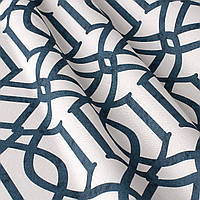 Ткань для штор геометрический синий узор на белом фоне хлопковая