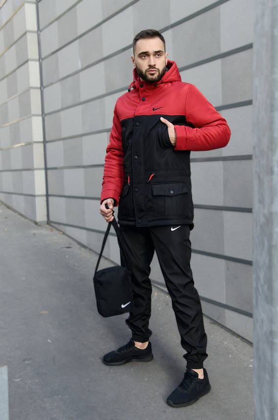 Парку Nike червона чорна зимова + штани найк+ Барсетка і рукавички в Подарунок.Комплект чоловічий, фото 2