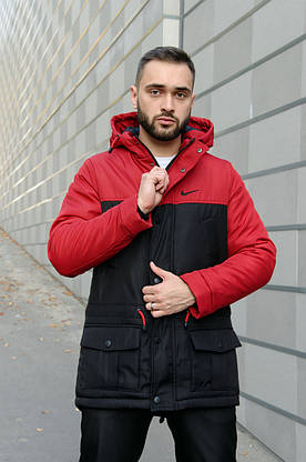 Парку Nike червона чорна зимова + штани найк+ Барсетка і рукавички в Подарунок.Комплект чоловічий, фото 2