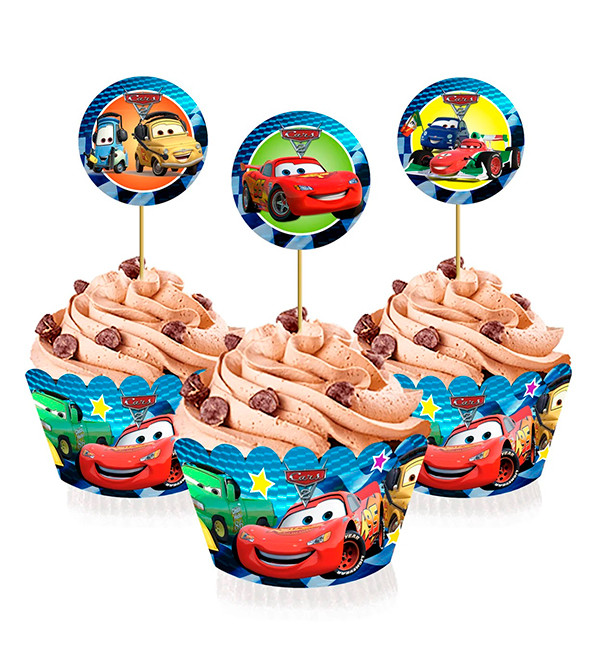 Топпери та кошики на капкейки "Тачки", набір - 6 кошиків та 6 топерів