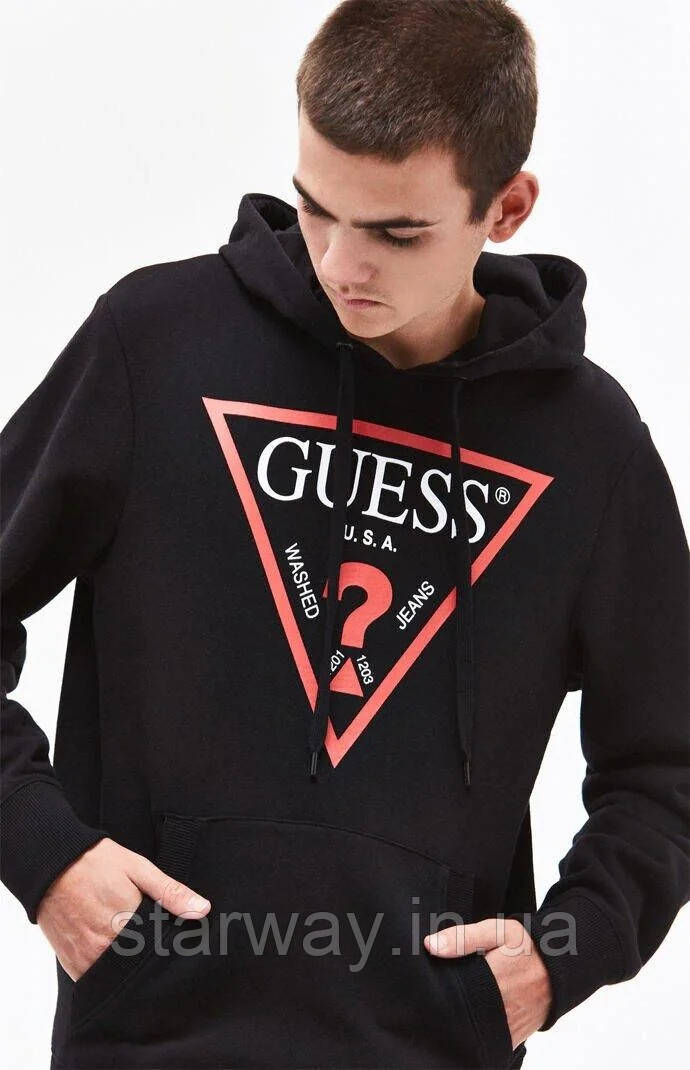 Чорна толстовка guess | худі топ