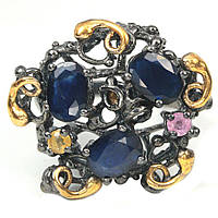Серебряное кольцо с сапфирами разноцветными, 1557КС