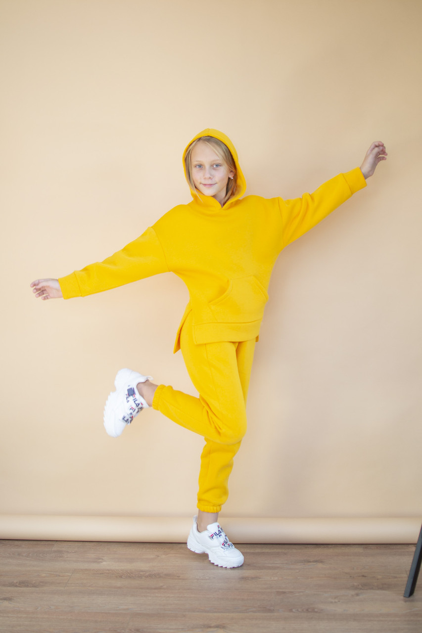 Костюм для дівчинки зимовий утеплений жовтого кольору Спортивний костюм - двійка з капюшоном вік 6-10 років