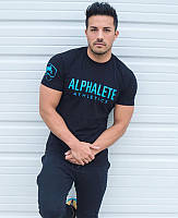 Мужская футболка Alpha черного цвета с голубой надписью