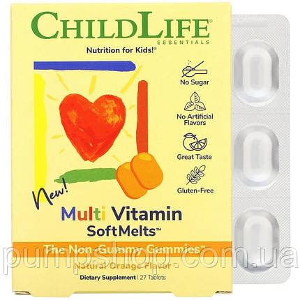 Вітаміни для дітей ChildLife Multi Vitamin SoftMelts 27 таб. смак апельсин, фото 1