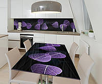Наклейка 3Д виниловая на стол Zatarga «Фиолетовые Листья» 600х1200 мм для домов, квартир, столов,