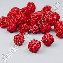 Кульки з ротангу, червоні, 3-4 см, 25 шт.