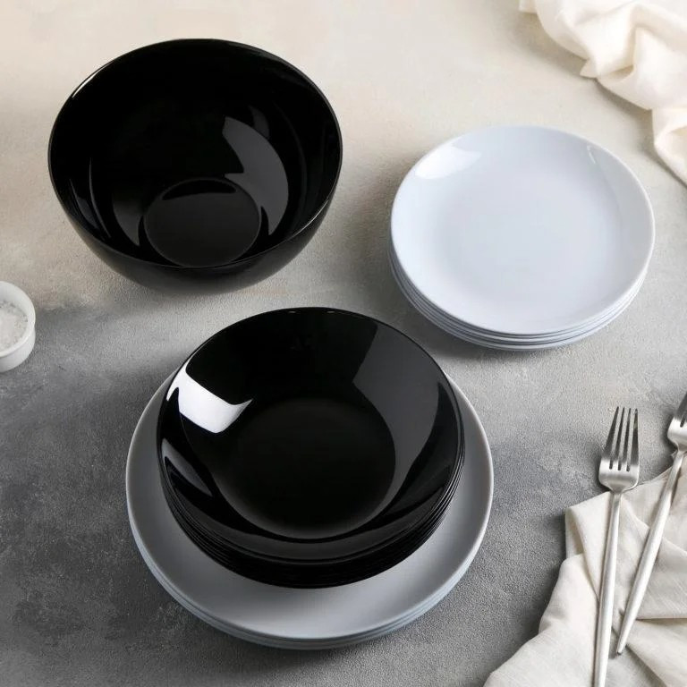 Столовий сервіз сіро-чорний Luminarc Diwali Black&Granit 19 предметів (P4358)