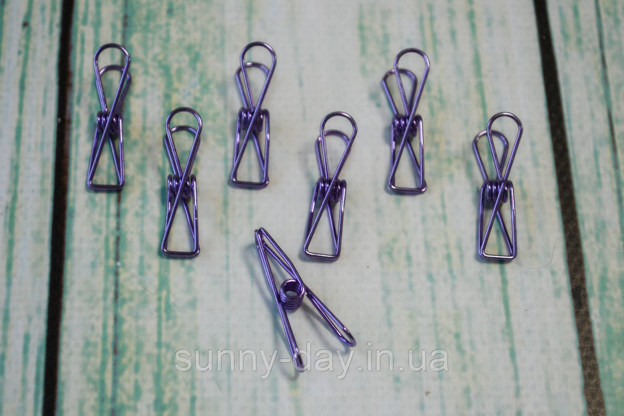 Прищіпки металеві 32х8мм колір — бузковий, фото 1