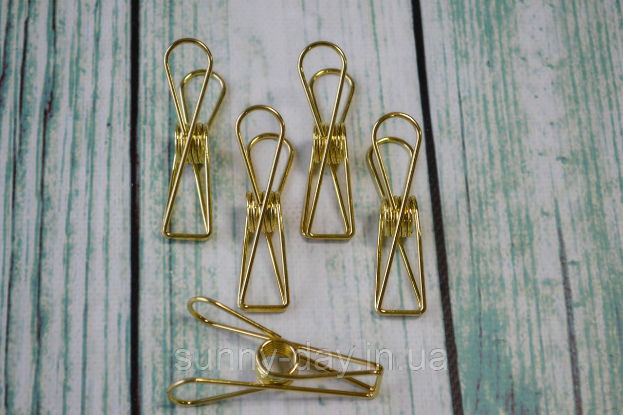 Прищіпки металеві 75х18 мм колір — золото, фото 1
