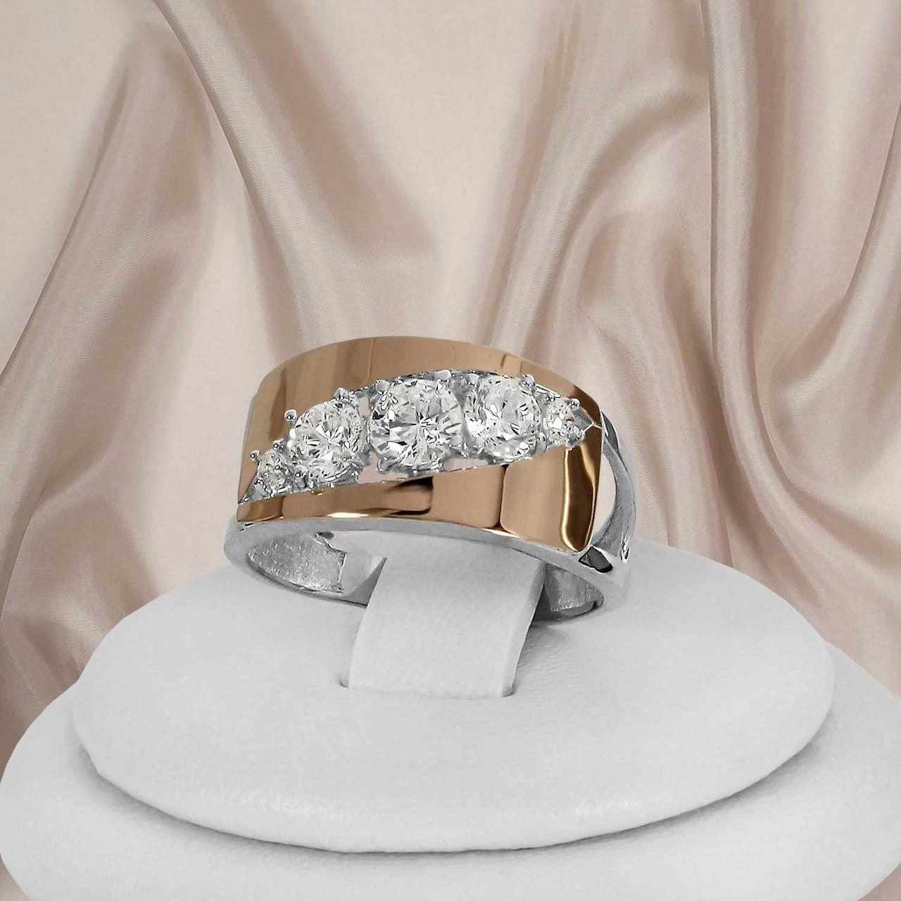 Жіноче срібне кільце з золотими пластинами Арія, фото 1