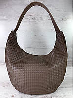 613-3 Натуральная кожа Объемная сумка женская бежевая Кожаная сумка-мешок Кофейная кожаная сумка на плечо хобо