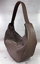 613-3 Натуральна шкіра Об'ємна сумка жіноча бежева Шкіряна сумка-мішок Кавова шкіряна сумка на плече хобо, фото 2
