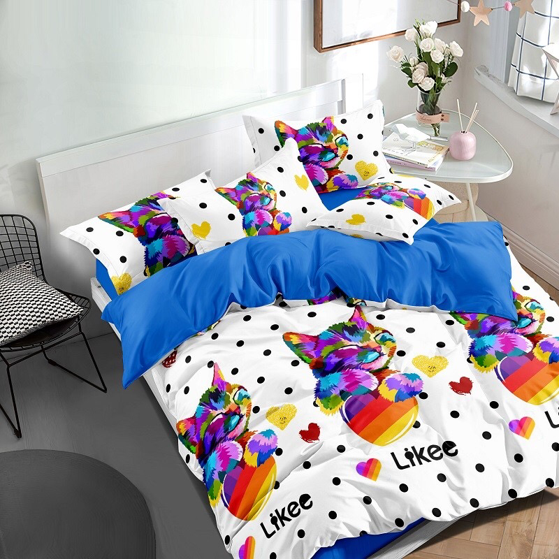 Постільна білизна Королева Ночі (Ранфорс) | Двоспальний комплект | 50х70 | Коти на білому і синьому, фото 1