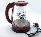 Електрочайник скляний 1.8 л LED підсвічування 2400 Вт BITEK BT-3111, скляний електричний чайник з квіткою, фото 4