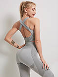 Спортивний жіночий костюм для фітнесу бігу йоги. Спортивні жіночі легінси топ для фітнесу, розмір L (сірий), фото 3