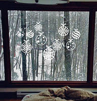 Новогодняя наклейка Гирлянда из шариков со снежинками (декор наклейки для стен окон) глянец 1500х1150 мм