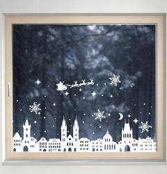 Новорічна наклейка Красиві будиночки (новорічний декор вікон вітрин стін Старе місто Прага) матова 970х245 мм