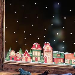 Новорічна наклейка на вікно Акварельне містечко (декор вікон вітрин новорічні прикраси) матова 735х200 мм