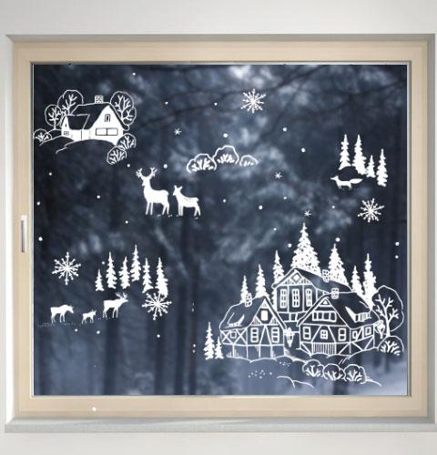 Новорічна наклейка Скандинавський містечко (Різдво декор вітрин вікон) матова будиночки 280х200мм та 545х450мм, фото 1