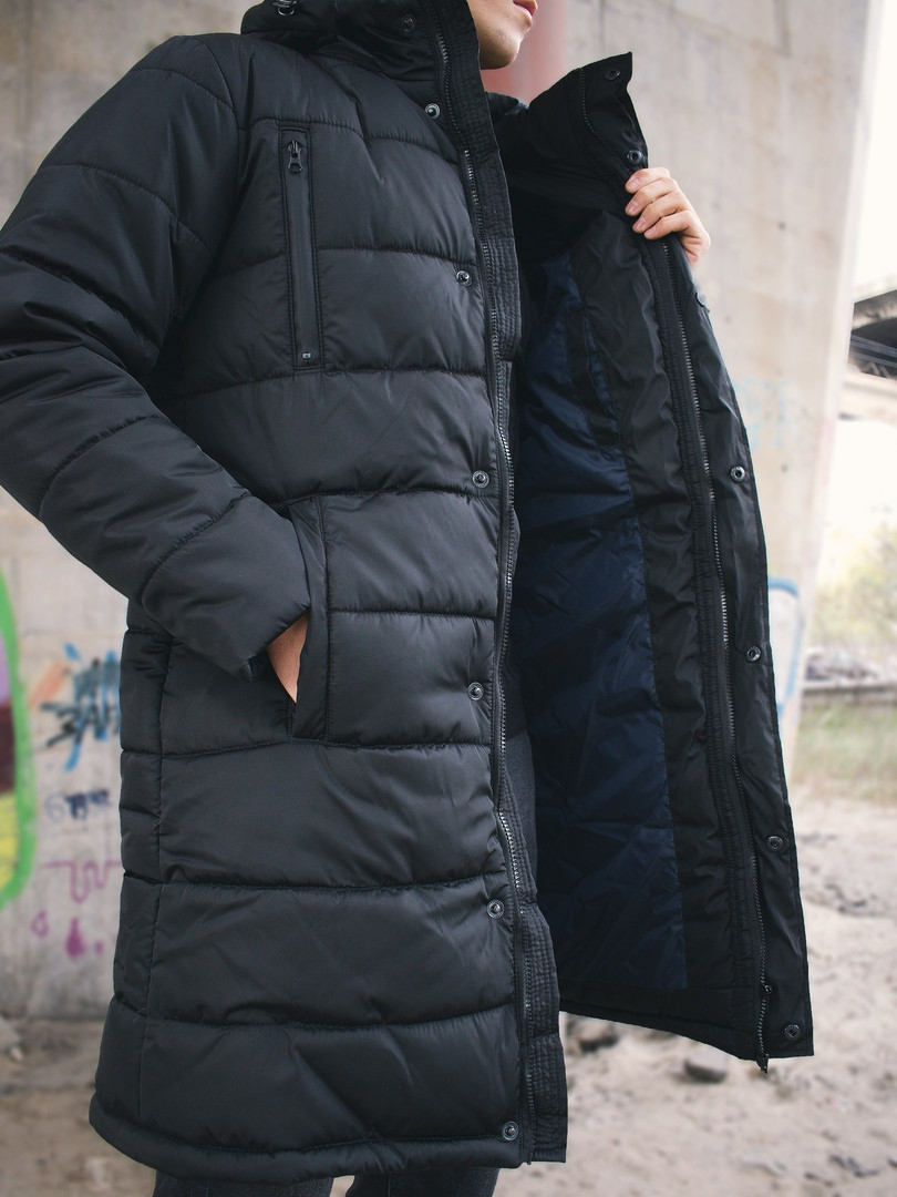 Чоловіча зимова куртка довга парку чорна Туреччина. Живе фото. Чоловіча куртка, фото 1