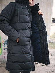 Чоловіча зимова куртка довга парку чорна Туреччина. Живе фото. Чоловіча куртка