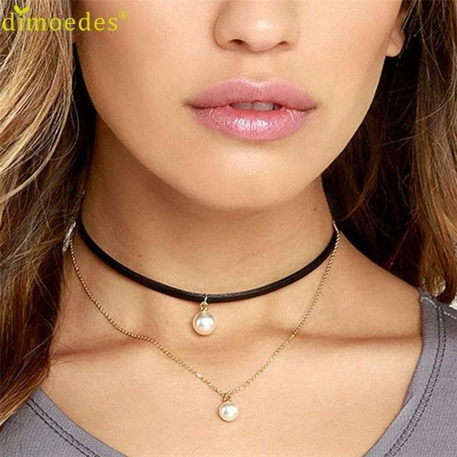 Чокер з підвісками намистинами подвійний, фото 1