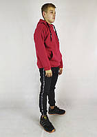 Чоловіча тепла кенгурушка на флісі у червоному кольорі із капюшоном S,M,L