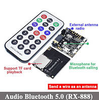 Аудио модуль приемник RX-888 Bluetooth 5.0, DC 3.7-5В, AUX microSD + Пульт ДУ