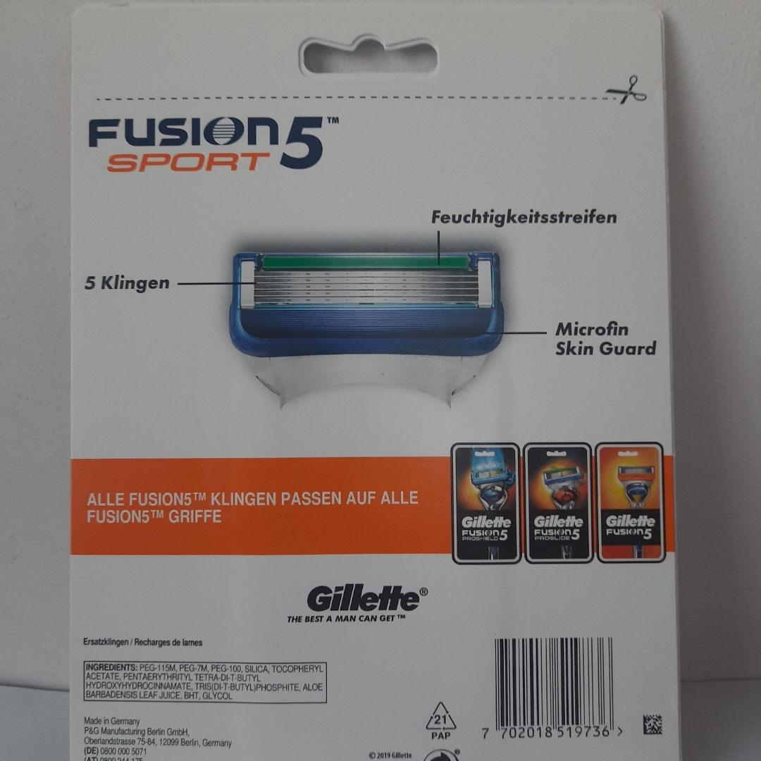 Кассеты для бритья мужские New! Gillette Fusion 5 Sport 4 шт. ( Картриджи,лезвия Жиллет фьюжин 5 спорт) - фото 2 - id-p1284222265